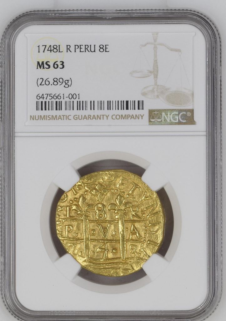 Peru 8 Escudos 1748 L R NGC MS63 0144346