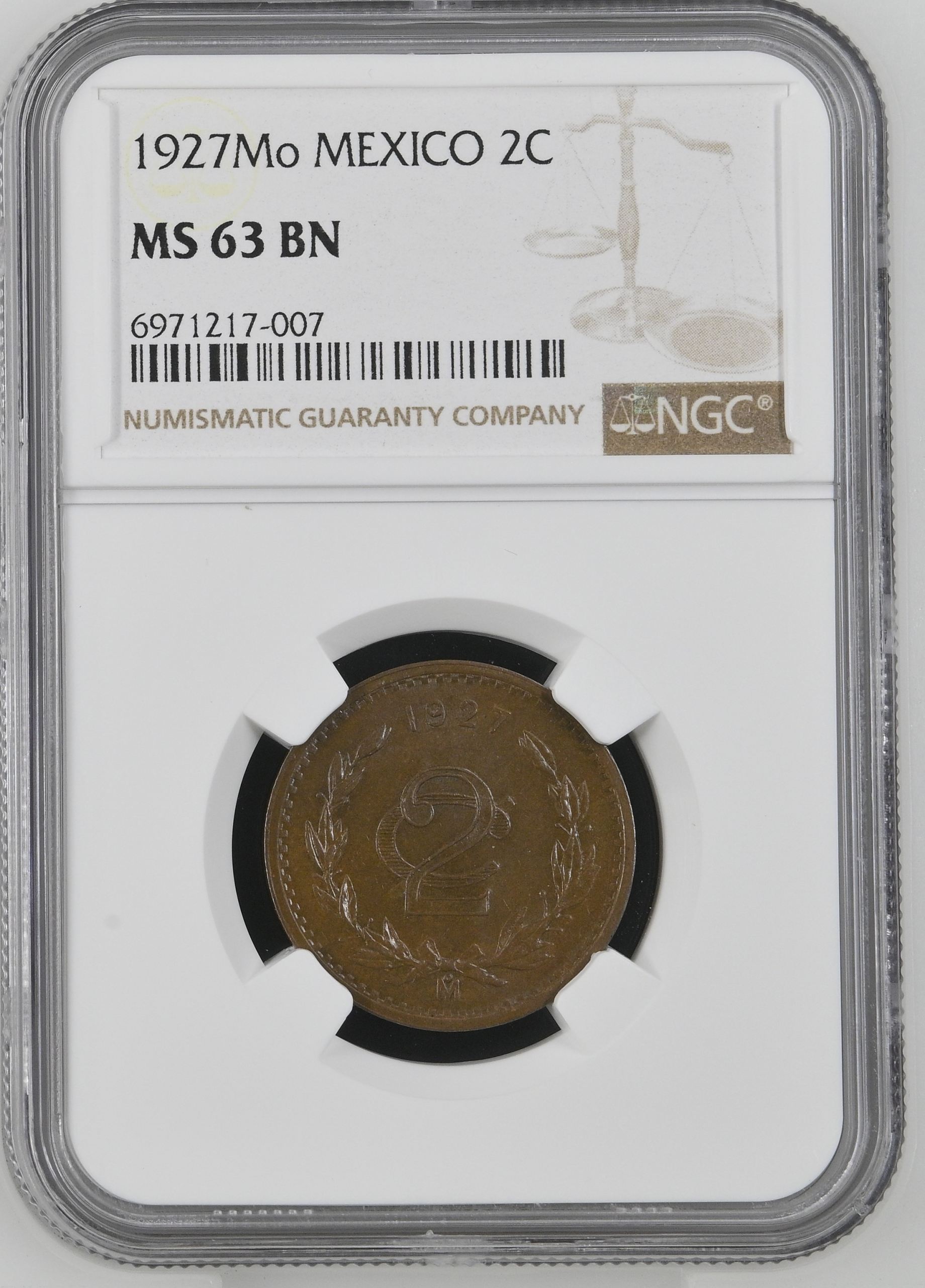 Modern Silver & Minors 2 Centavo 1927 Mo NGC MS63BN 0144353