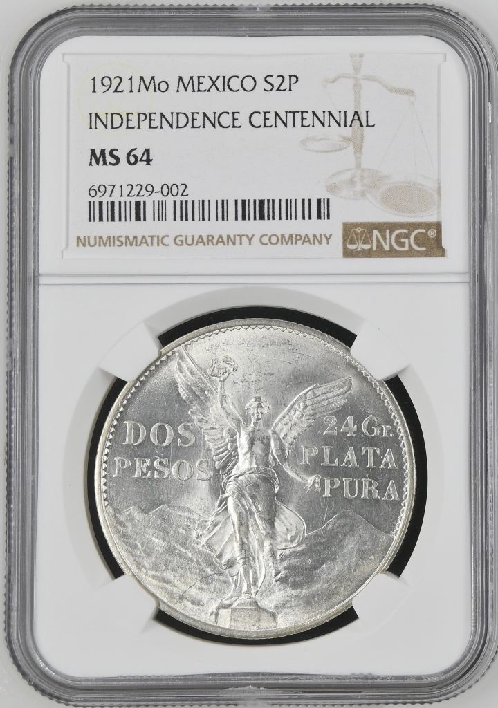 Modern Silver & Minors 2 Peso 1921 Mo NGC MS64 0144379