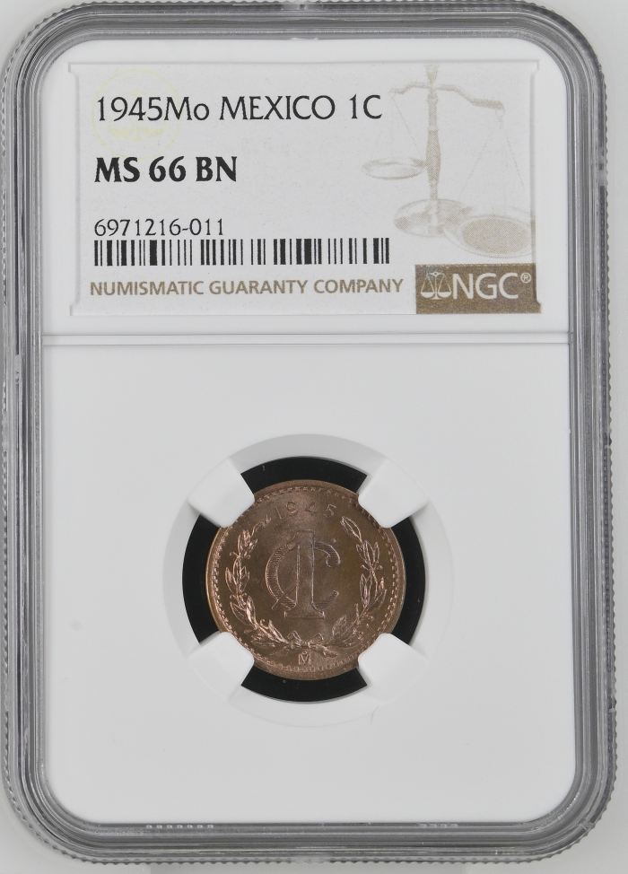 Modern Silver & Minors Centavo 1945 Mo NGC MS66BN 0144391