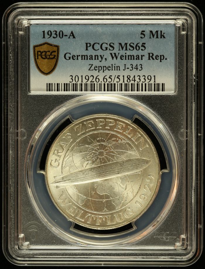 Germany 5 Mark 1930 A PCGS MS65 J-343 0144214Germany 5 Mark 1930 A PCGS MS65 J-343 0144214