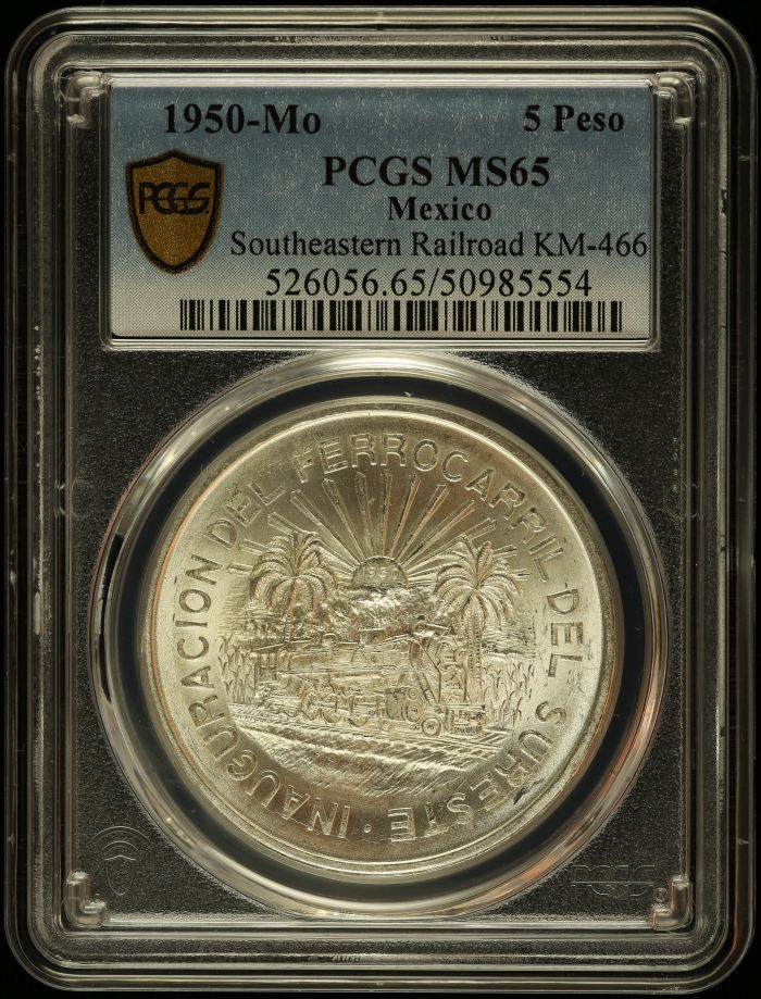 Modern Silver & Minors 5 Peso 1950 Mo KM-466 PCGS MS65 0144274Modern Silver & Minors 5 Peso 1950 Mo KM-466 PCGS MS65 0144274