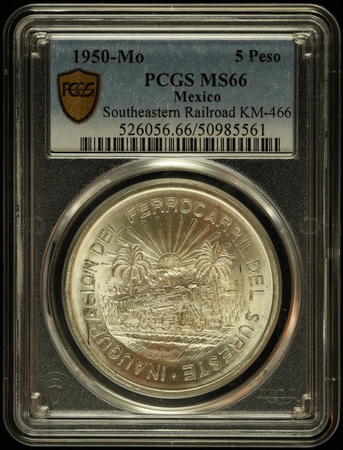 Modern Silver & Minors 5 Peso 1950 Mo KM-466 PCGS MS66 0144281Modern Silver & Minors 5 Peso 1950 Mo KM-466 PCGS MS66 0144281