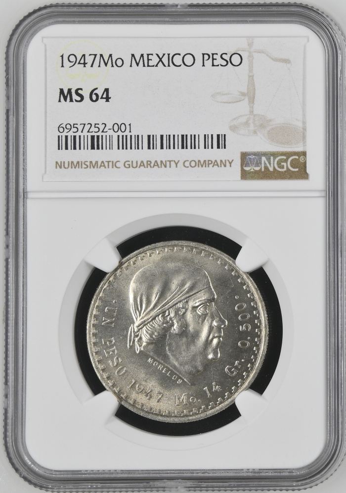 Modern Silver & Minors Peso 1947 Mo NGC MS64 0144423