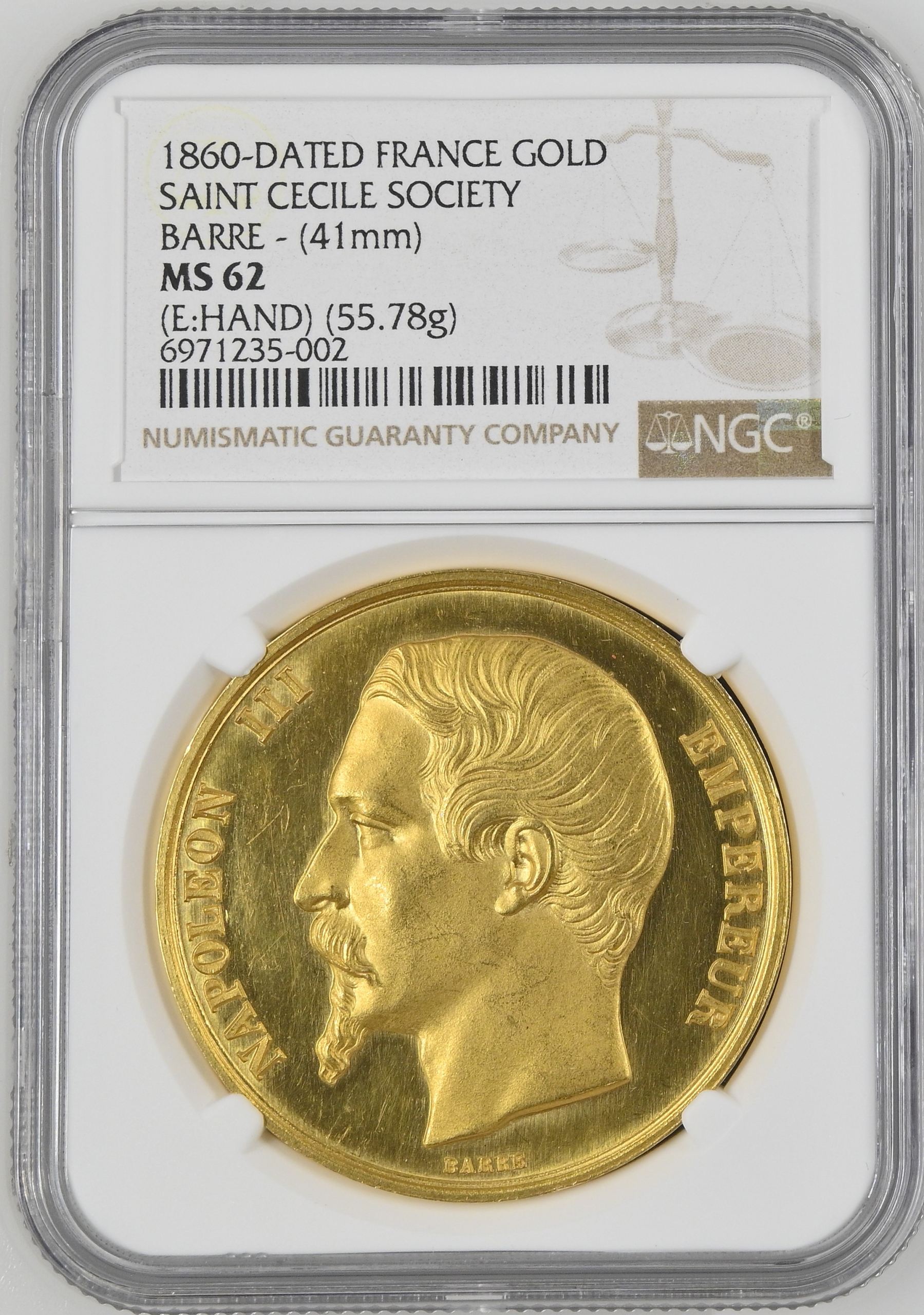 France Saint Cecile Society Gold Medal 1860 NGC MS62 0144431