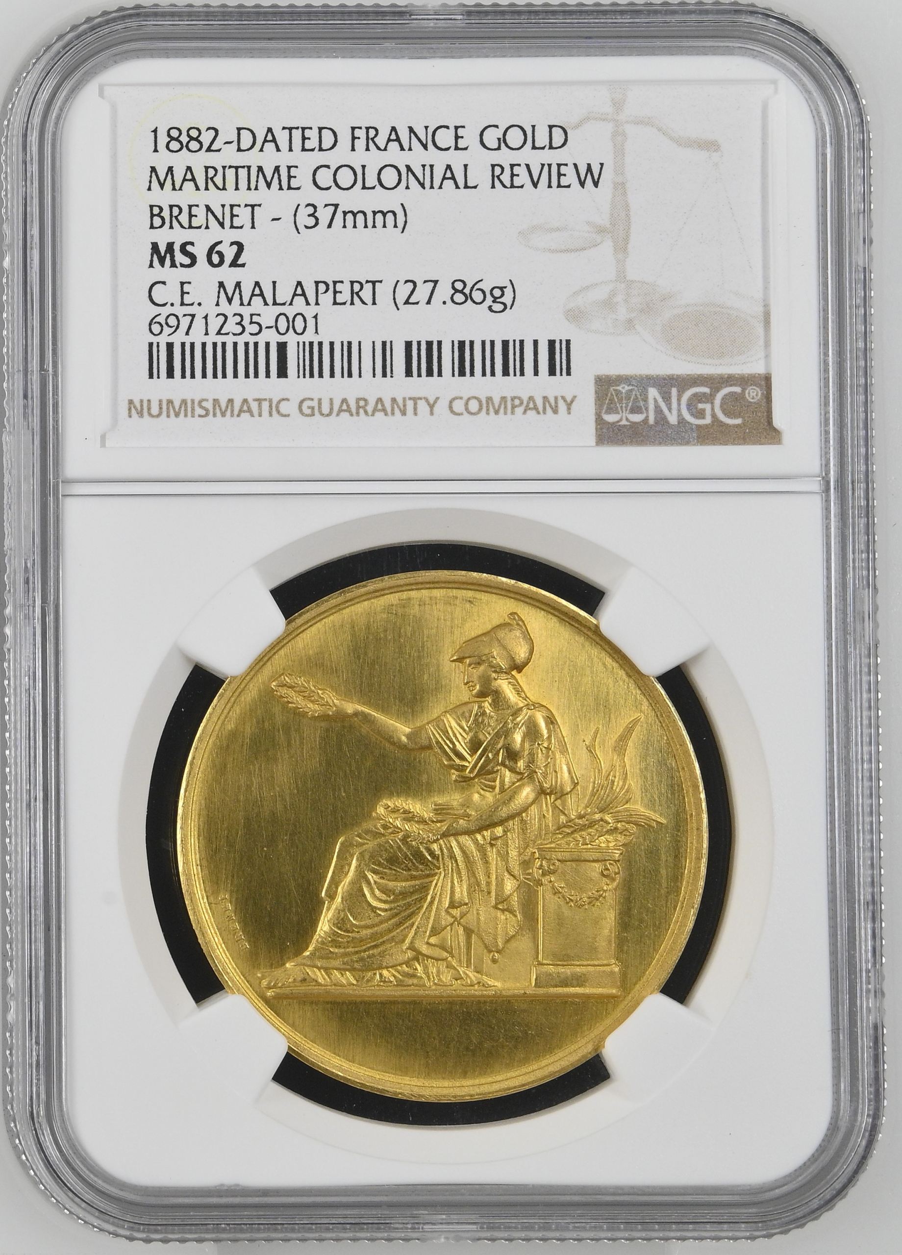 France Maritime Colonial Review Gold Medal 1882 NGC MS62 0144435