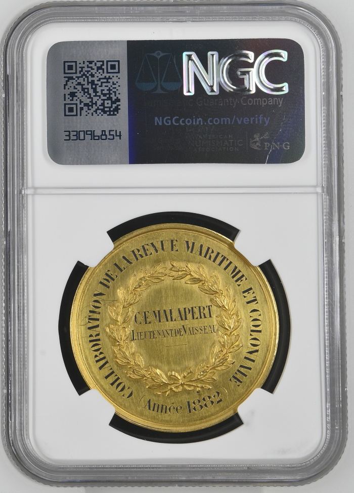 France Maritime Colonial Review Gold Medal 1882 NGC MS62 0144435