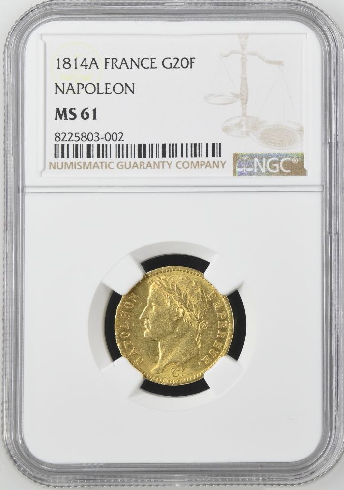 France 20 Francs 1814 A NGC MS61 0144468France 20 Francs 1814 A NGC MS61 0144468