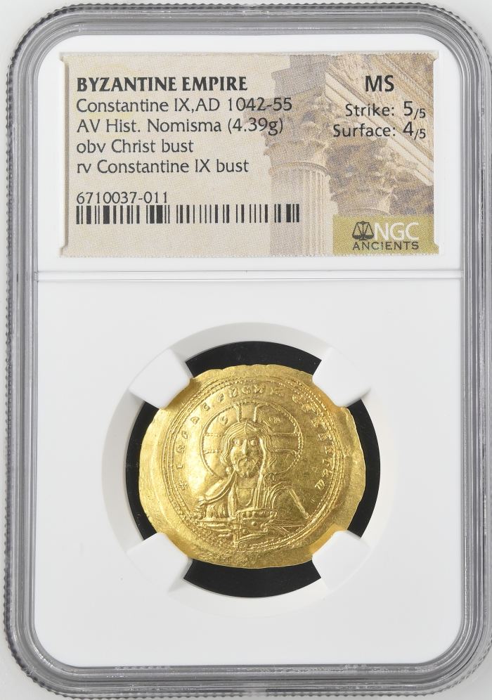 Byzantine Constantine IX 1042-55 AD AV Histamenon Nomisma NGC MS 0144473Byzantine Constantine IX 1042-55 AD AV Histamenon Nomisma NGC MS 0144473