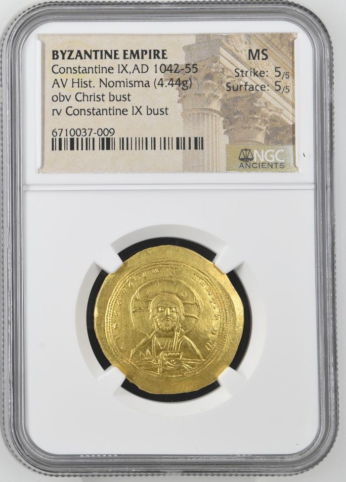 Byzantine Constantine IX 1042-55 AD AV Histamenon Nomisma NGC MS 0144474Byzantine Constantine IX 1042-55 AD AV Histamenon Nomisma NGC MS 0144474