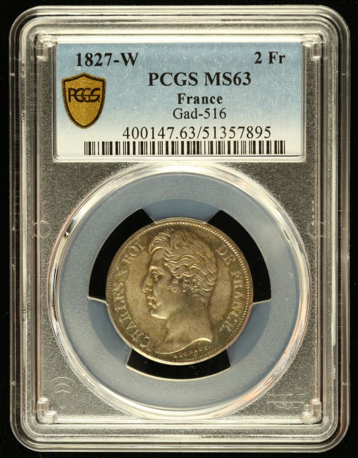 France 2 Franc 1827 W PCGS MS63 Gad-516 0144480France 2 Franc 1827 W PCGS MS63 Gad-516 0144480