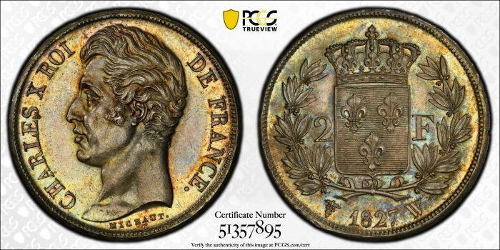 France 2 Franc 1827 W PCGS MS63 Gad-516 0144480France 2 Franc 1827 W PCGS MS63 Gad-516 0144480 - Image 3