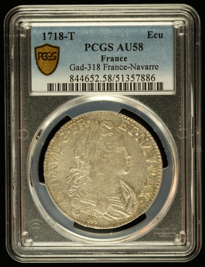 France Ecu 1718 T PCGS AU58 Gad-318 0144486France Ecu 1718 T PCGS AU58 Gad-318 0144486