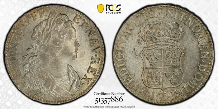 France Ecu 1718 T PCGS AU58 Gad-318 0144486France Ecu 1718 T PCGS AU58 Gad-318 0144486 - Image 3