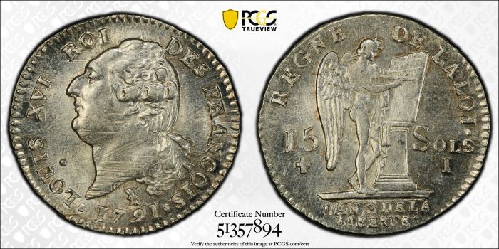 France 15 Sol 1791 I PCGS MS62 Gad-36 0144489France 15 Sol 1791 I PCGS MS62 Gad-36 0144489 - Image 3