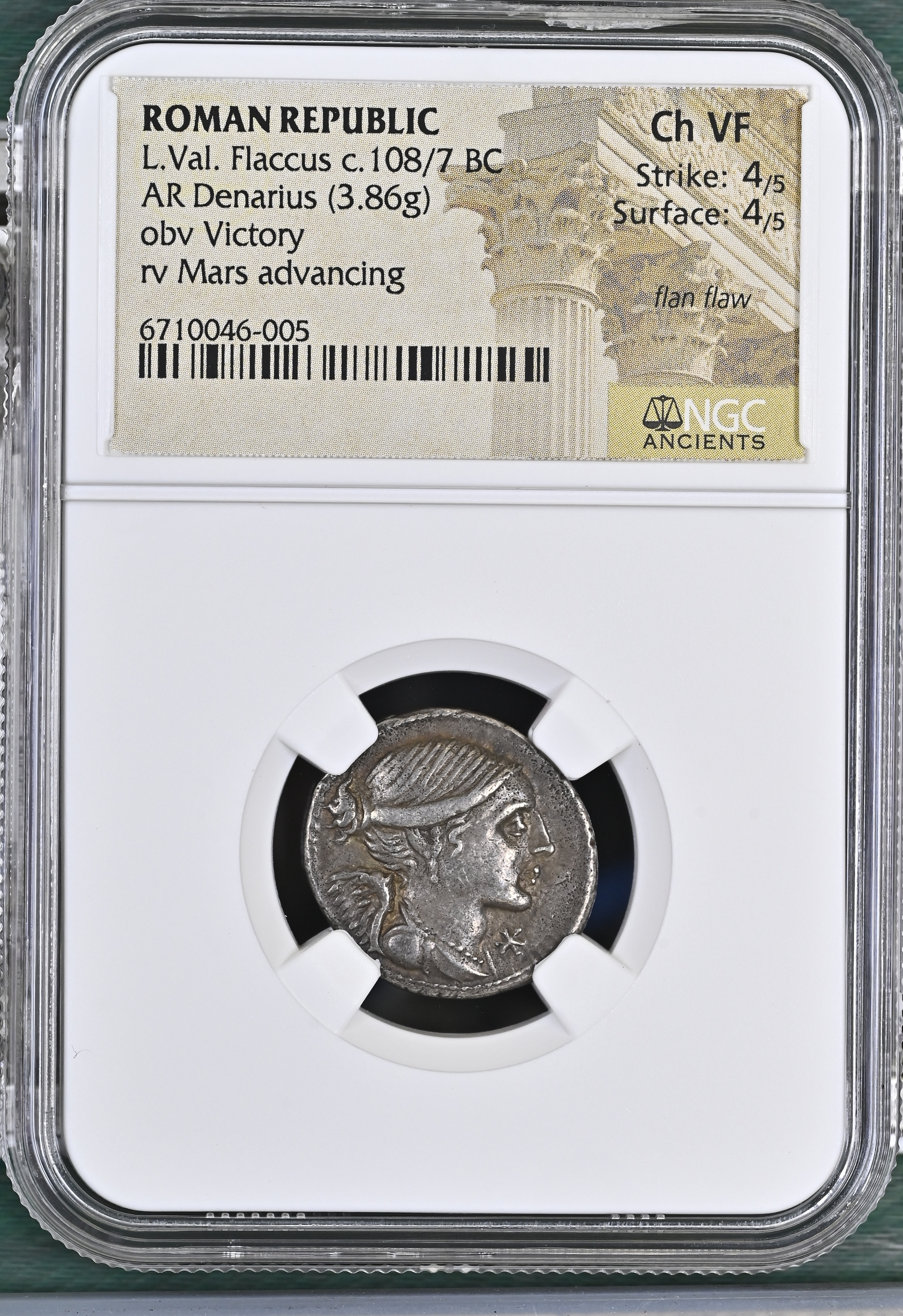 Roman Republic L.Valeria Flaccus c.108/7 BC AR Denarius NGC Ch VF 0144492