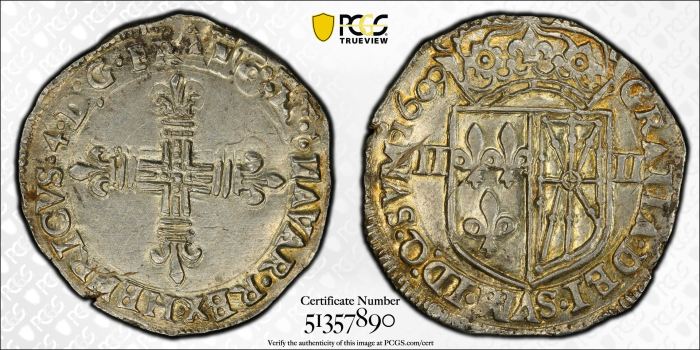 France 1/4 Ecu 1609 PCGS MS61 Dup-1238 0144496France 1/4 Ecu 1609 PCGS MS61 Dup-1238 0144496 - Image 3