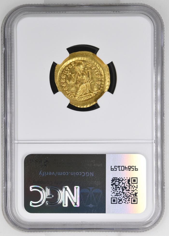 Roman Imperial Theodosius II 402-450 AD AV Solidus NGC MS 0144500Roman Imperial Theodosius II 402-450 AD AV Solidus NGC MS 0144500 - Image 2