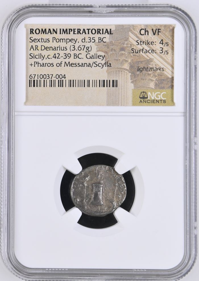 Roman Imperatorial Sextus Pompey d.35 BC AR Denarius NGC Ch VF 0144501Roman Imperatorial Sextus Pompey d.35 BC AR Denarius NGC Ch VF 0144501