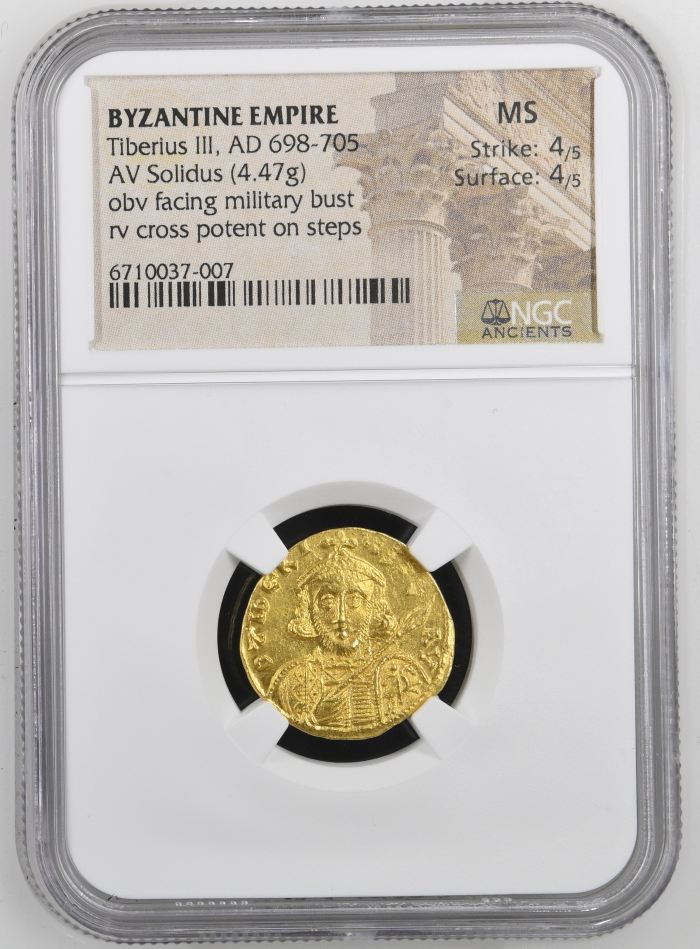 Byzantine Tiberius III 698-705 AD AV Solidus NGC MS 0144504Byzantine Tiberius III 698-705 AD AV Solidus NGC MS 0144504