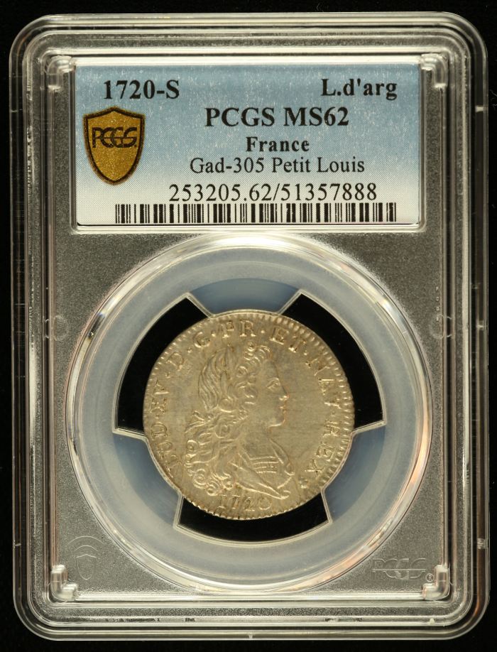 France 1/3 Ecu 1720 S PCGS MS62 Gad-305 0144512France 1/3 Ecu 1720 S PCGS MS62 Gad-305 0144512