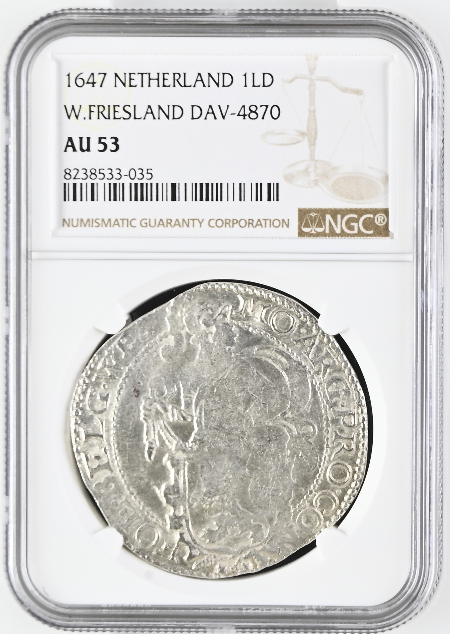 Netherlands Lion Dollar 1647 W. Friesland DAV-4870 NGC AU53 0144518