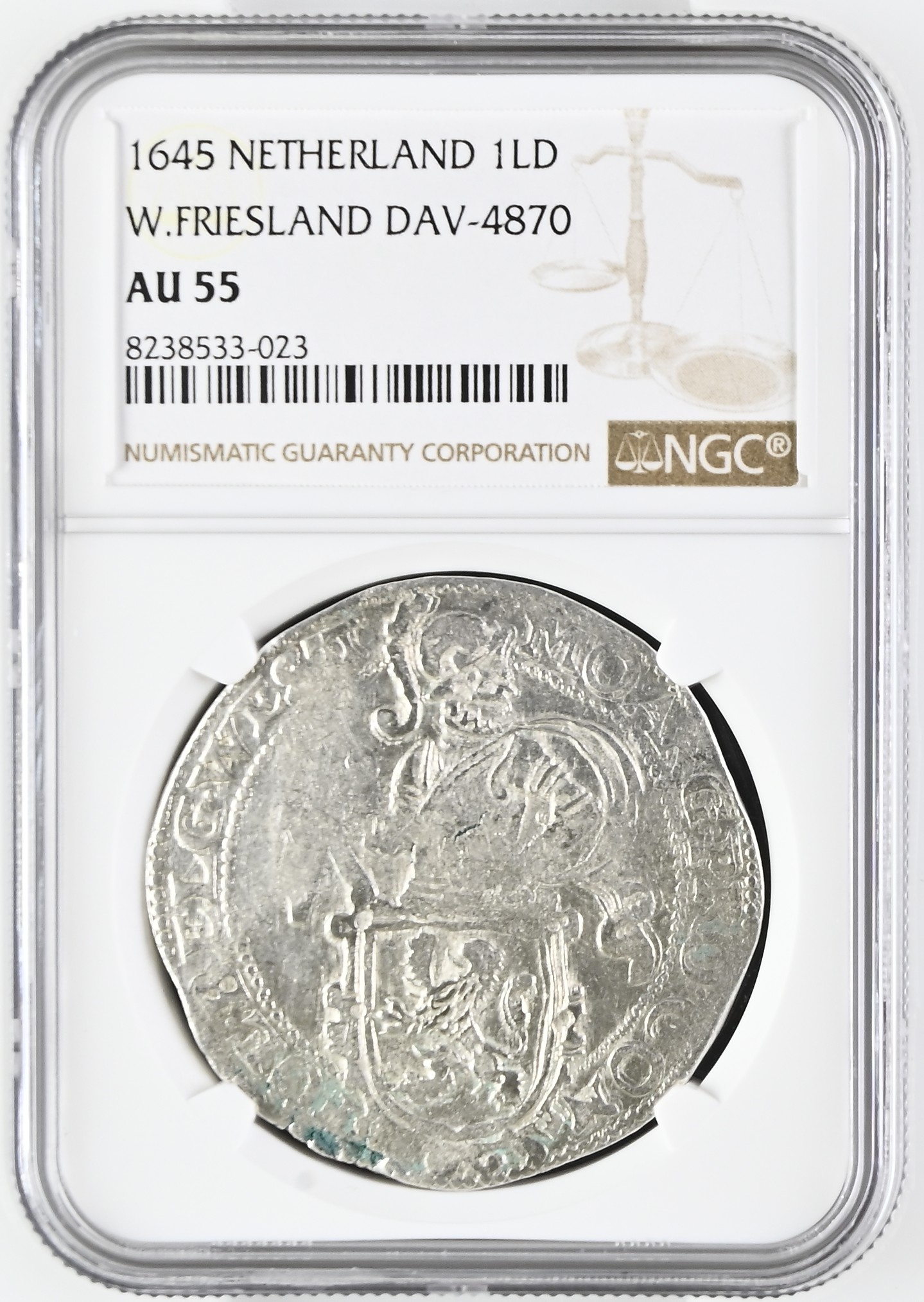 Netherlands Lion Dollar 1645 W. Friesland DAV-4870 NGC AU55 0144521