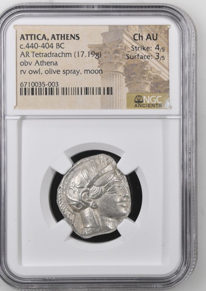 Attica Athens c.440-404 BC AR Tetradrachm NGC Ch AU 0144529Attica Athens c.440-404 BC AR Tetradrachm NGC Ch AU 0144529