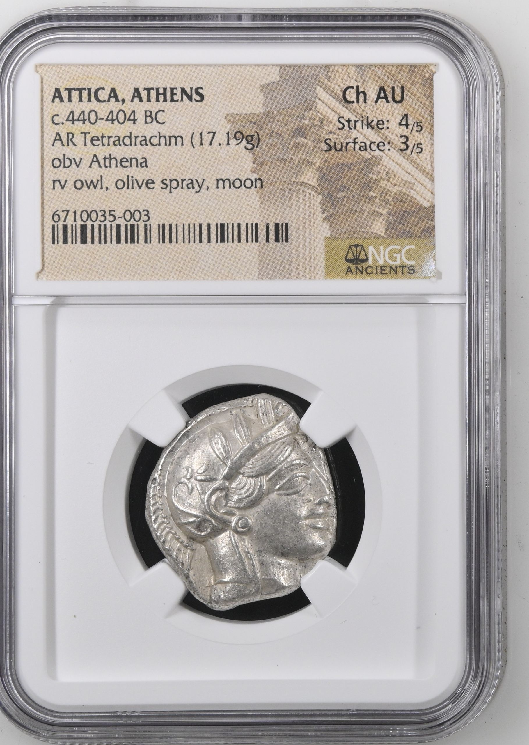 Attica Athens c.440-404 BC AR Tetradrachm NGC Ch AU 0144529