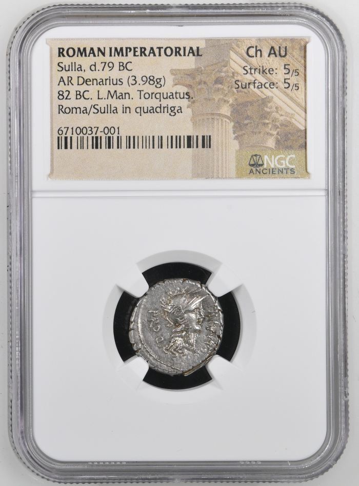 Roman Imperatorial Sulla d.79 BC AR Denarius NGC Ch AU 0144533Roman Imperatorial Sulla d.79 BC AR Denarius NGC Ch AU 0144533