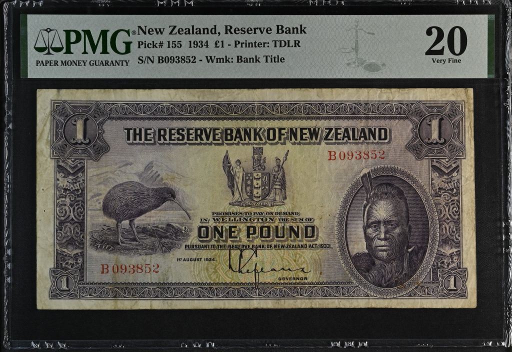 New Zealand Pound 1934 Pick #155 PMG VF20 0144542