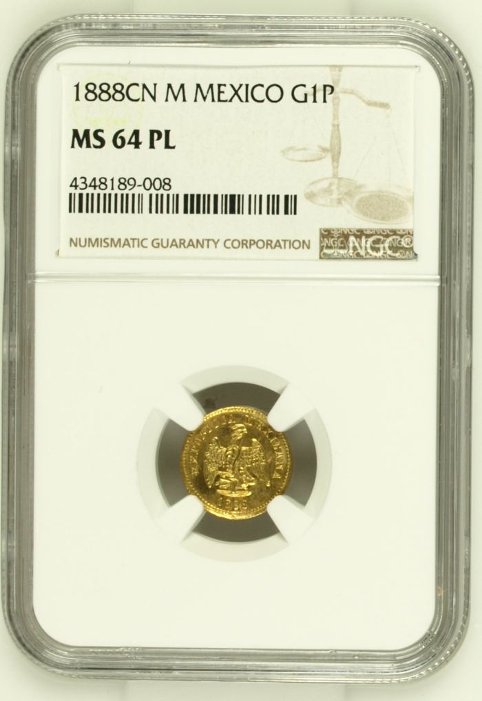 Republic Gold Peso 1888 Cn M NGC MS64PL 0144544