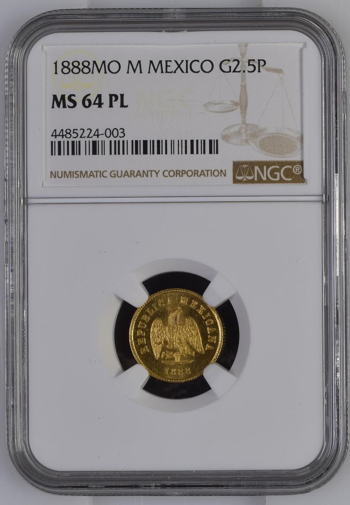 Republic Gold 2.5 Peso 1888 Mo M NGC MS64PL 0144545