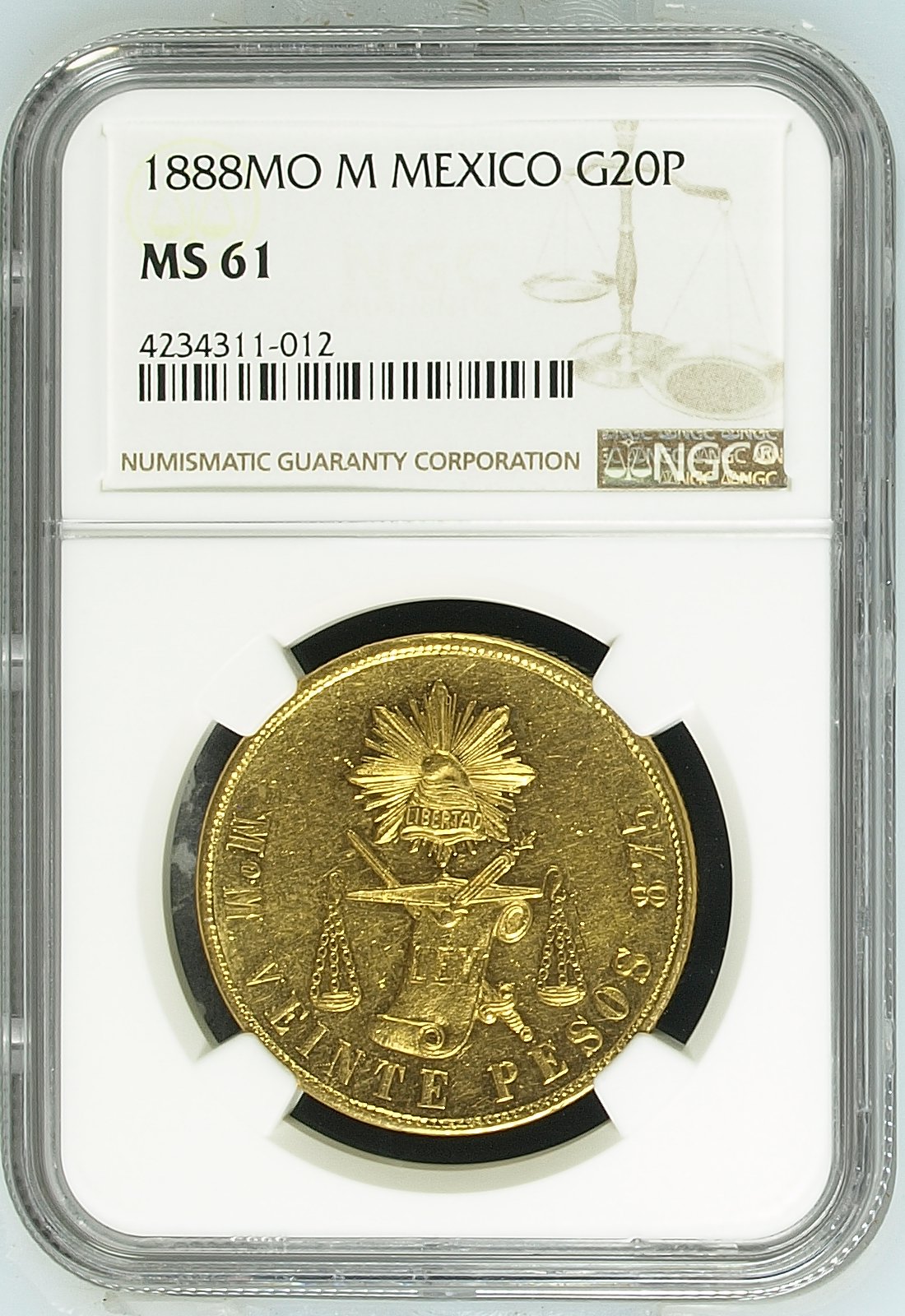 Republic Gold 20 Peso 1888 Mo M NGC MS61 0144548