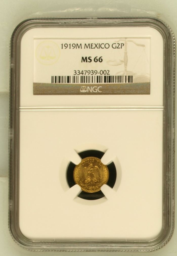 Modern Gold 2 Peso 1919 M NGC MS66 0144549