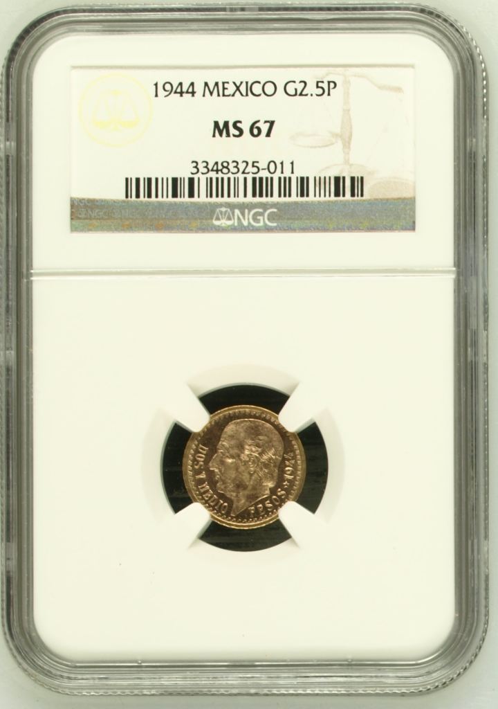 Modern Gold 2.5 Peso 1944 NGC MS67 0144551