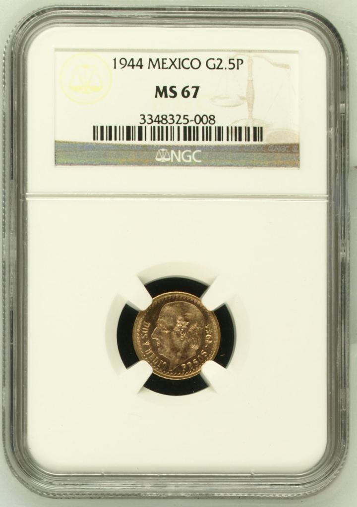 Modern Gold 2.5 Peso 1944 NGC MS67 0144552