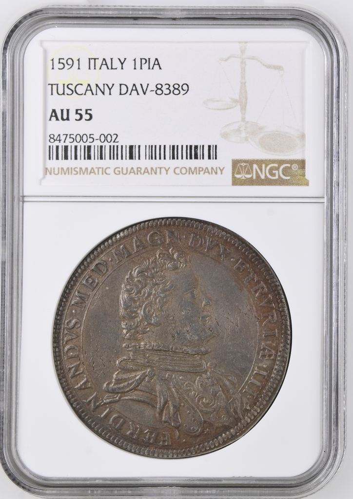 Italy/San Marino/Vatican Piastre 1591 Tuscany NGC AU55 D-8389 0144559