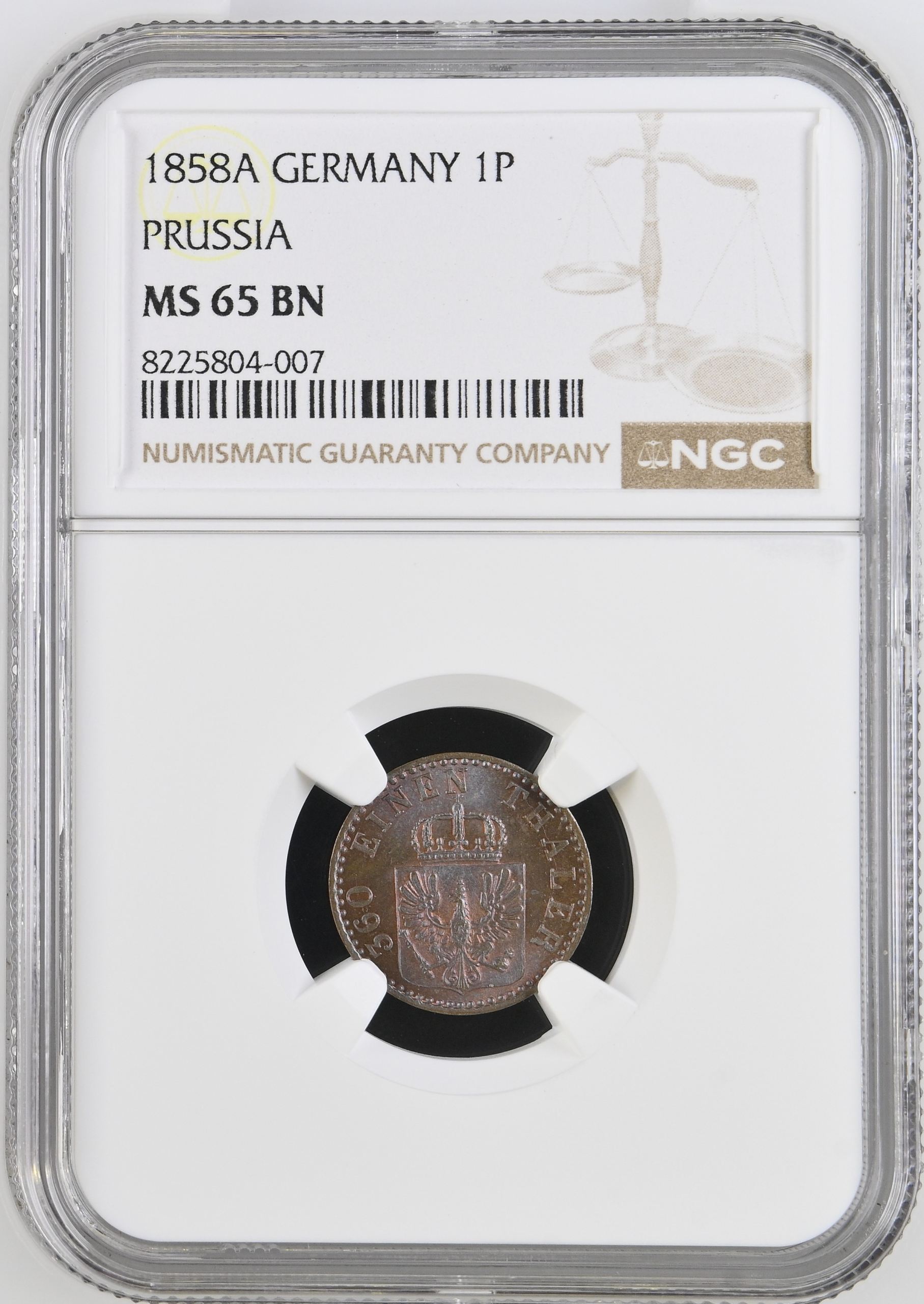 Germany Pfenning 1858 A Prussia NGC MS65BN 0144591