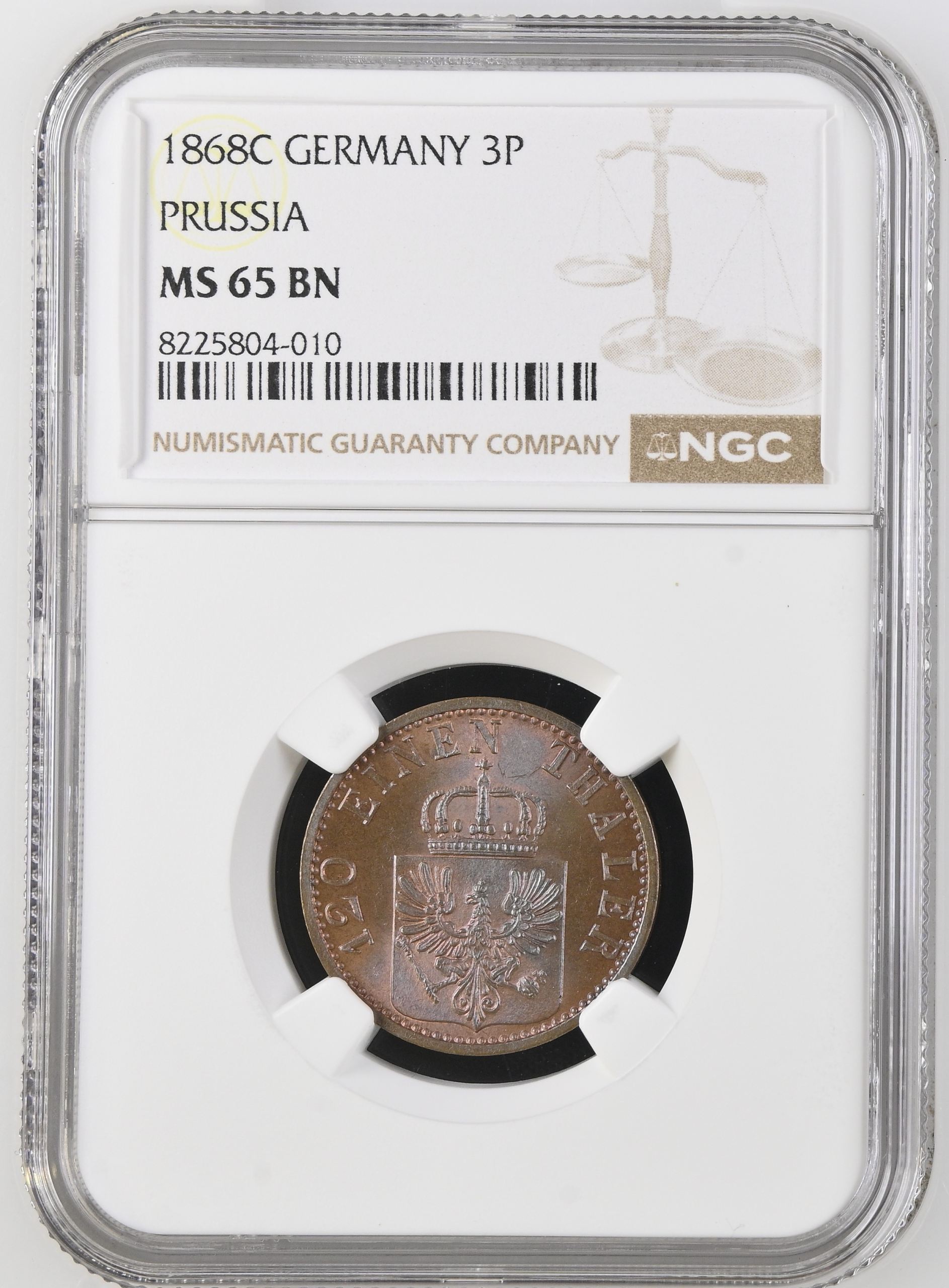 Germany 3 Pfenning 1868 C Prussia NGC MS65BN 0144594