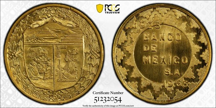 Medals & Tokens Modern Gold Banco de Mexico Gold Medal 1965 Grove-B-82 PCGS SP66 0144616