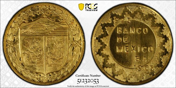 Medals & Tokens Modern Gold Banco de Mexico Gold Medal 1965 Grove-B-82 PCGS SP65 0144617