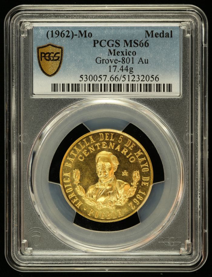 Medals & Tokens Modern Gold Battle of Cinco de Mayo Gold Medal (1962) Mo Grove-801 PCGS MS66 0144619