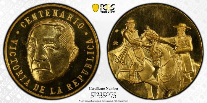 Medals & Tokens Modern Gold Centenario Gold Medal (1967) Mo Grove-965 PCGS SP65 0144624