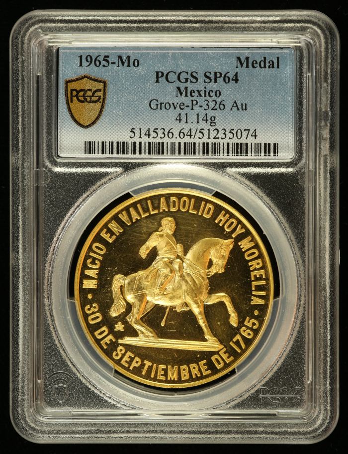 Medals & Tokens Modern Gold Morelos Bicentennial Gold Medal 1965 Mo PCGS SP64 Grove-P-326 0144626