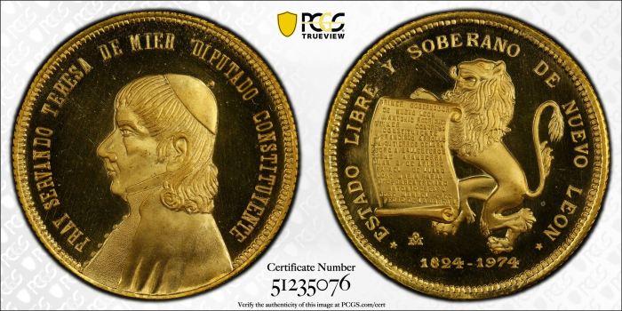 Medals & Tokens Modern Gold Servando Teresa de Mier Gold Medal 1974 Mo PCGS SP66 0144635