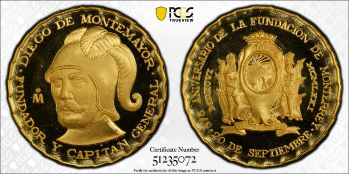 Medals & Tokens Modern Gold Monterrey 375th Anniversary Gold Medal 1971 Mo Grove-1118 PCGS SP67 0144638