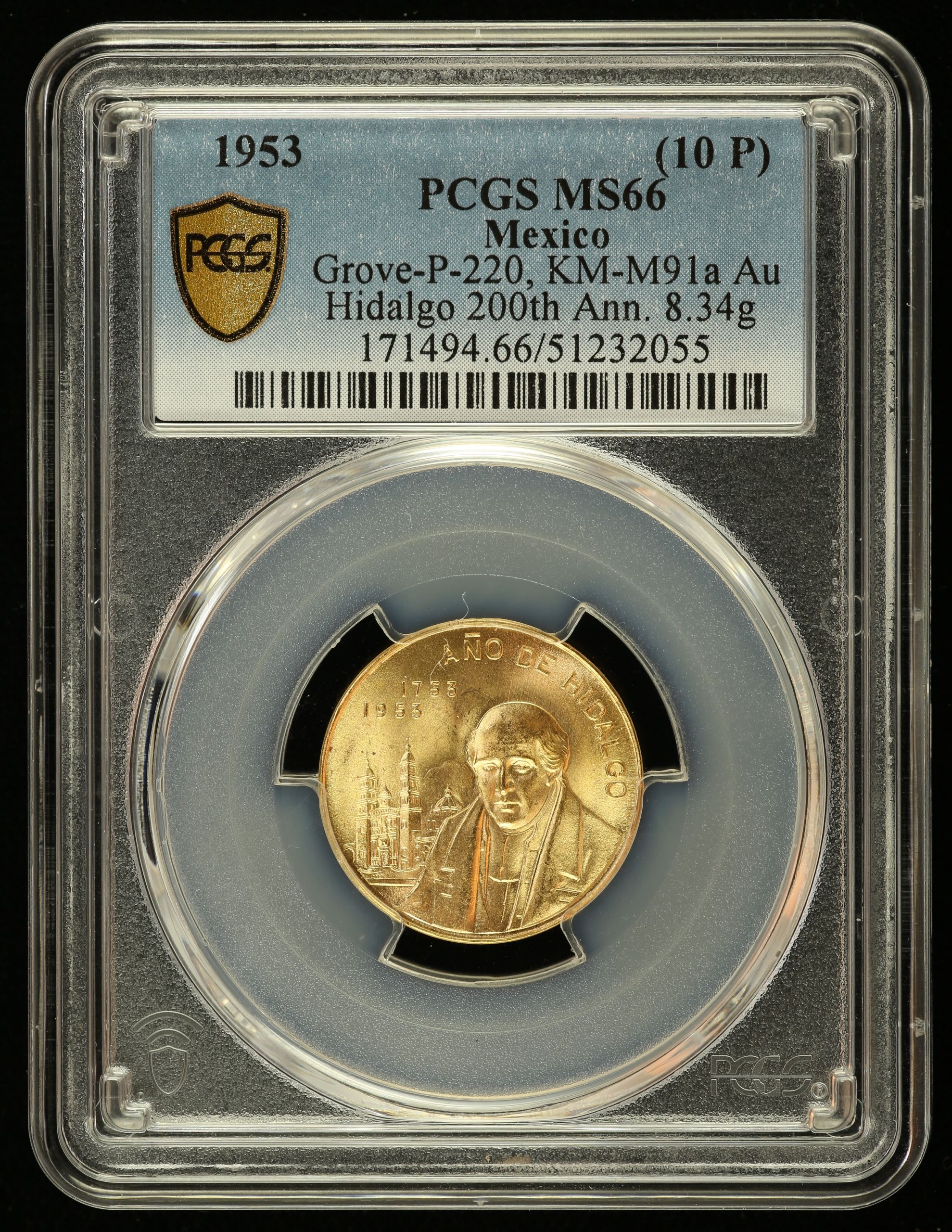 Medals & Tokens Modern Gold Hidalgo 200th Anniversary Gold Medal 1953 Grove-P-220 PCGS MS66 0144640