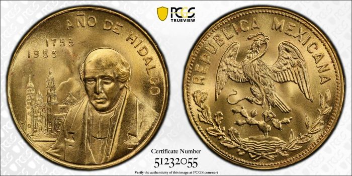 Medals & Tokens Modern Gold Hidalgo 200th Anniversary Gold Medal 1953 Grove-P-220 PCGS MS66 0144640