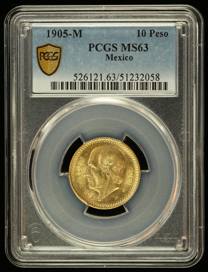 Modern Gold 10 Peso 1905 M PCGS MS63 0144641